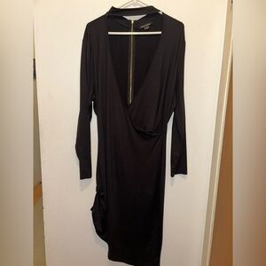 Black Long Sleeve Dress with Gold Zipper down the back